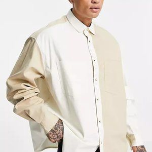 Asos Design Men's Extreme Oversized Spliced Shirt in Neutral - XL